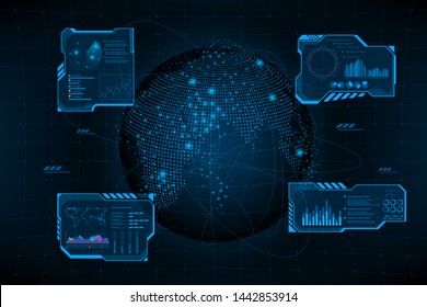 Futuristic earth globe with dashboard.Future theme concept background.Data dashboard,Graph,Panel digital concept.vector and illustration