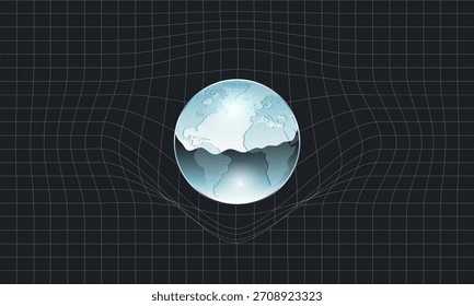Globo de tierra futurista con líneas de cuadrícula y fondo cibernético. Concepto de red digital. Ilustración vectorial