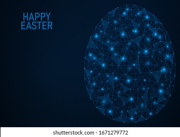 A futuristic Easter egg. A low-poly model consisting of lines and points. Blue background.