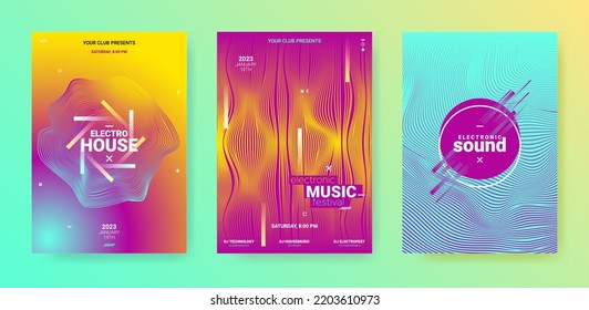 Futuristic Edm Party Flyer. Techno Dance Music Cover. Sound Illustration.