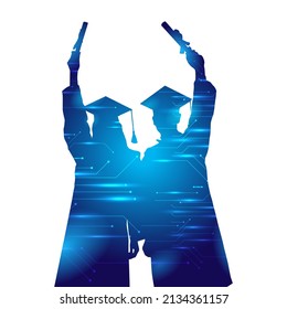 Futuristic education Electronics Graduated, Technology university, Digital education Silhouette high achievements student.