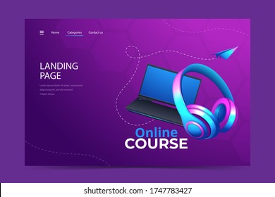 Futuristic education technology, Digital college or school. E-learning. Vector illustration