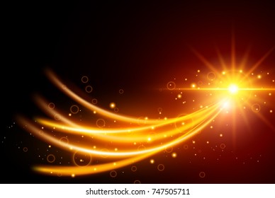Futuristic effect lights and sparks. Abstract background with blurred magic neon light curved lines star burst with sparkles.Flashes and glares bright rays of light glowing energy technology concept

