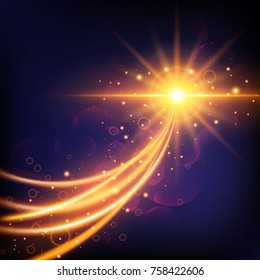 Futuristic effect lights and sparks. Abstract background with blurred magic neon light curved lines star burst with sparkles.Flashes and glares bright rays of light glowing energy technology concept
