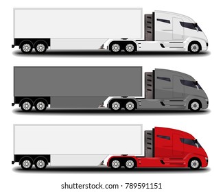 futuristic electric trucks set. side view