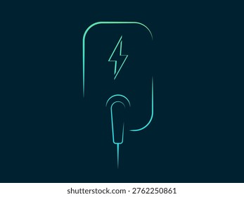 Futuristic Electric Vehicle (EV) Wall Charger Vector Illustration design Featuring Sleek Minimalist Outlines, Glowing Blue Neon Shapes, Bolt Symbol Representing Smart EV Charging Station Technology.