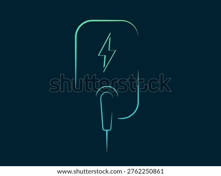 Futuristic Electric Vehicle (EV) Wall Charger Vector Illustration design Featuring Sleek Minimalist Outlines, Glowing Blue Neon Shapes, Bolt Symbol Representing Smart EV Charging Station Technology.