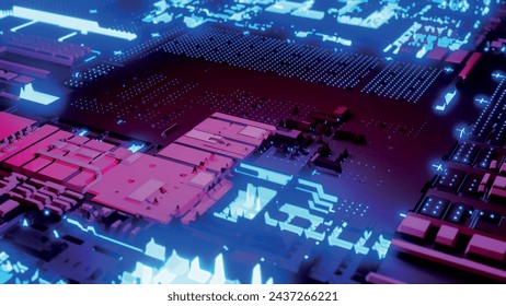 Futuristic electronic circuit board. Concept of central computer processors. Technological and scientific justification. Abstract communication processor. 3D vector illustration