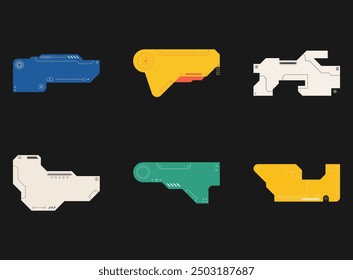Futuristic element. Cyberpunk decals set. Hud interface design vector.