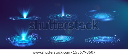 Futuristic elements FUI, GUI, HUD. Set abstract circle hi-tech. Projector, hologram UI elements virtual reality. Sci-fi interface. Vector set Futuristic User Interface. Sky-fi collection.