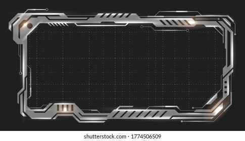 Futuristic Empty Metallic Frame, Iron Border, Steel Surface