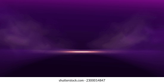 Futurista fondo morado de neón vacío con efecto de iluminación y humo. Vector abstracto de la habitación vacía. Puede utilizar el escaparate de escenario de productos, promoción de banners 