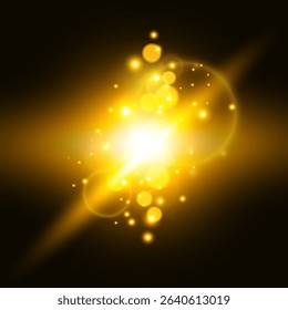 Futuristic energy core with vibrant light beams and radiating particles. Vector illustration.