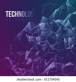 Futuristic Energy Wireframe Background. Science DNA Molecule Mesh. Plexus Style Fractal Polygonal Template.