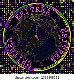 Futuristisches Eritrea auf der Erde. Helle Neonsatelitsicht auf die Welt zentriert auf Eritrea. Geografische Abbildung mit Form von Land und geometrischem Hintergrund. Elegante Vektorgrafik.