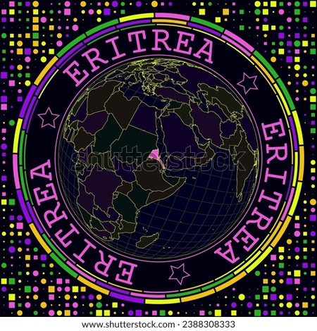 Futuristic Eritrea on globe. Bright neon satelite view of the world centered to Eritrea. Geographical illustration with shape of country and geometric background. Elegant vector illustration. Stok fotoğraf © 