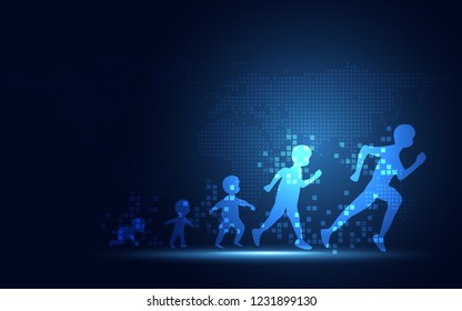 Futuristic Evolution Of People Digital Transformation Abstract Technology Background. Artificial Intelligence And Big Data Concept. Business Growth Computer And Investment.