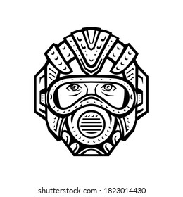 Futuristic Face Mask Face Covering or Space Helmet Protection from Pandemic Infection Front View Retro Black and White