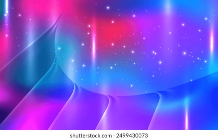 Paisaje de fantasía futurista, paisaje de ciencia ficción con luz de neón. Fondo de terreno de ciencia ficción. Elementos de ficción de Ciencia. Tecnologías brillantes. Colorida escena de dunas. Escena del universo de fantasía. Vector EPS10.