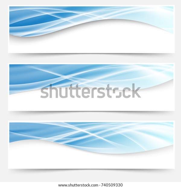 Futuristic fashion abstract\
light wave pattern header collection. Vector illustration\Blue\
light line headers footers collection set swoosh liquid smoke mesh\
trail. 