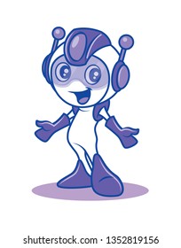 Futuristic Female Robot with welcome hands, mascot character vector illustration