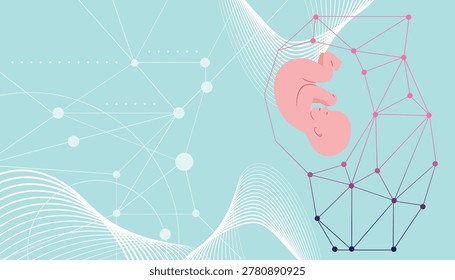 Futuristic fetal development concept with digital medical network and prenatal healthcare technology