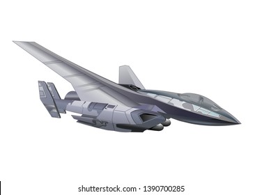 Futuristic fighter plane on a white background isolated vector illustration
