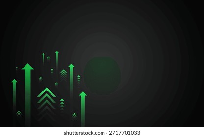 Los gráficos financieros futuristas muestran un mejor rendimiento, con flechas delgadas que apuntan hacia atrás para indicar un fuerte movimiento ascendente.