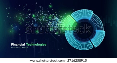 Futuristic Financial Technology Background With Digital Fintech Graph And Data Analytics Diagram Showing Finance Growth. Fintech Innovations. Vector Illustration.