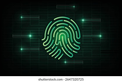 Futuristic fingerprint authentication system background with biometric scan pattern, digital identity access, cyber security interface, and abstract technology design for encryption, privacy.