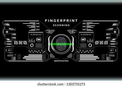 Futuristic Fingerprint Light Blue Scanner Identification Protection Dashboard. 
HUD White UI Element Technology Background Authorization System Illustration.