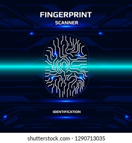 Futuristic Fingerprint Scanner Identification Protection Dashboard. HUD UI Element Technology Background Authorization System Illustration