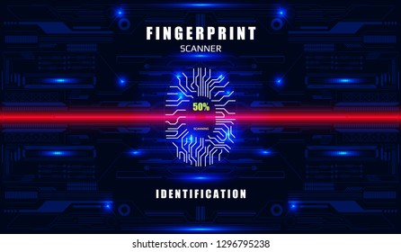 Futuristic Fingerprint Scanner Identification Protection Dashboard. HUD UI Element Technology Background Authorization System Illustration