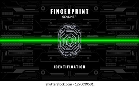 Futuristic Fingerprint Scanner Identification Protection Dashboard. HUD UI Element Technology Background Authorization System Illustration