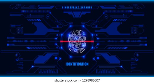 Futuristic Fingerprint Scanner Identification Protection Dashboard. HUD UI Element Technology Background Authorization System Illustration