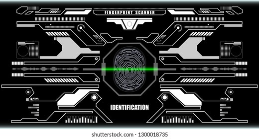 Futuristic Fingerprint Scanner Identification Protection Dashboard. HUD UI Element Technology Background Authorization System Illustration