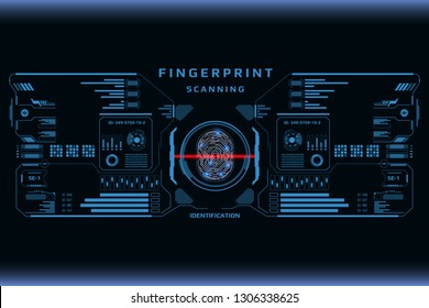 Futuristic Fingerprint Scanner Identification Protection Dashboard. HUD UI Element Technology Background Authorization System Illustration