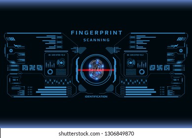 Futuristic Fingerprint Scanner Identification Protection Dashboard. HUD UI Element Technology Background Authorization System Illustration