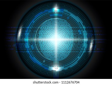Futuristic fingerprint scanning technology concept vector illustration with binary code