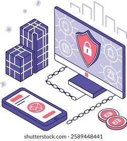 Futuristic fintech concept with digital currency and blockchain elements
