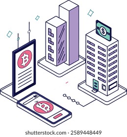 Futuristic fintech concept with digital currency and blockchain elements