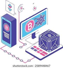 Futuristic fintech concept with digital currency and blockchain elements