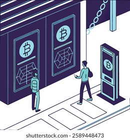 Futuristic fintech concept with digital currency and blockchain elements