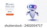 Futuristic Floating Robot with Illuminated Visor and Hovering Body on Transparent Background. 3d  Robot chatbot, AI in science and business. Vector illustration