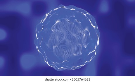 Futuristic fluid geometric sphere. Abstract motion graphics with liquid particles moving in sphere. Abstract organic cell. Magic ball, Neon sphere. Vector illustration.