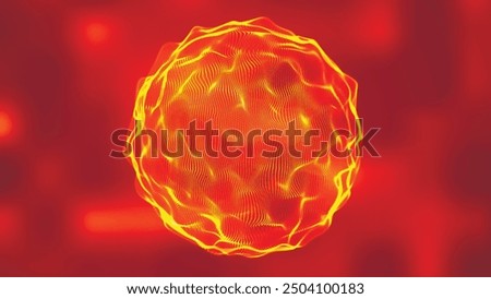 Futuristic fluid geometric sphere. Abstract motion graphics with liquid particles moving in sphere. Abstract organic cell. Magic ball, Neon sphere. Vector illustration.