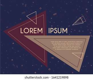 Futuristic flying triangles geometric banner vector design. Poster or flyer template with geometric confetti - triangles, circles, squares, cross, zigzag shapes. Banner background with text place.