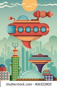 Futuristic flying vehicle. Vector illustration.