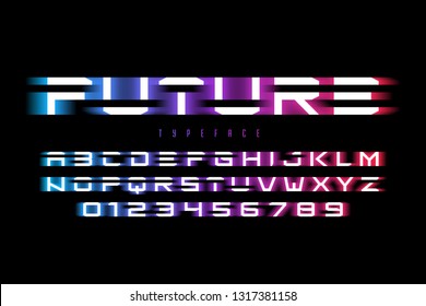 Futuristic font design, alphabet letters and numbers vector illustration