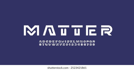 Letra digital de fonte futurista, letras de estilo de tecnologia de alta tecnologia A, B, C, D, E, F, G, H, I, J, K, L, M, N, O, P, Q, R, S, T, U, V, W, X, Y, Z e os números 0, 1, 2, 3, 4, 5, 6, 7, 8, 9